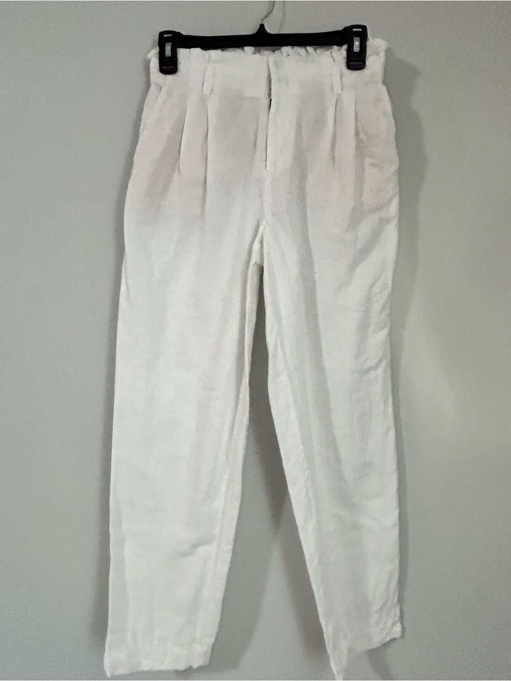 LOFT White Linen-Blend Pleated Paperbag Waist Tapered Pants Size XS - Picture 12 of 13